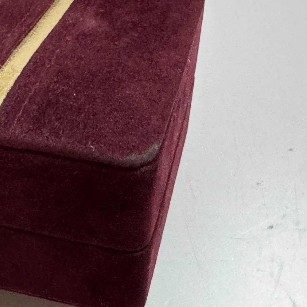 Vtg Burgundy Velvet Jewelry Box Gold Stripe Snap Closure Travel Case Organizer